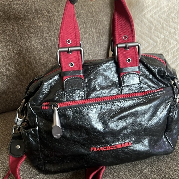 Francesco Biasia Red and Black Leather Hobo Designer Rare Bag - Picture 6 of 16